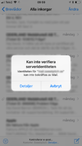 Feltext fr&aring;n iPhone